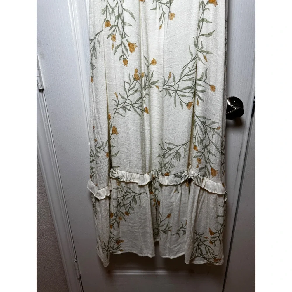 Blu Pepper Cream Floral Ruffle Flutter Sleeve Tiered Midi Dress Ivory Size L